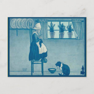 Vintage Dutch child  knitting at  home Briefkaart