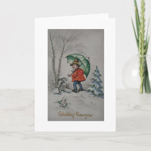 Vintage Dutch Elf New Year Greeting Card Feestdagen Kaart