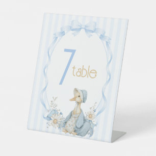 Vintage Dwaze Gans Meisje Baby Shower Tafelnummer Reclamebord Met Voetstuk
