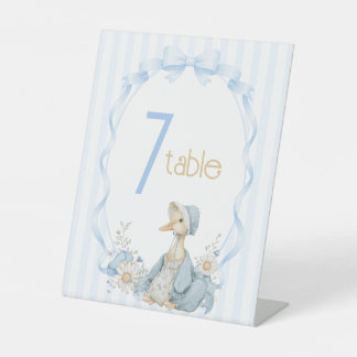 Vintage Dwaze Gans Meisje Baby Shower Tafelnummer Reclamebord Met Voetstuk