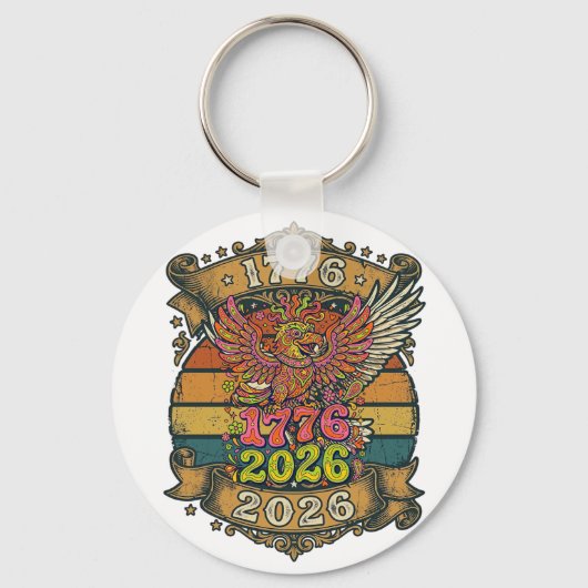Vintage Eagle 1776 2026 Shirt Bubble Patriottisch Sleutelhanger (Voorkant)