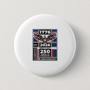 Vintage Eagle 1776 2026 T-shirt Patriottische Typo Ronde Button 5,7 Cm