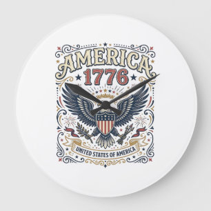 Vintage Eagle Amerika 1776 Patriottisch Grote Klok