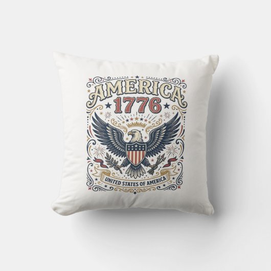 Vintage Eagle Amerika 1776 Patriottisch Kussen (Voorkant)