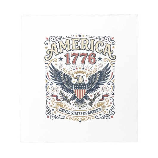 Vintage Eagle Amerika 1776 Patriottisch Notitieblok (Voorkant)