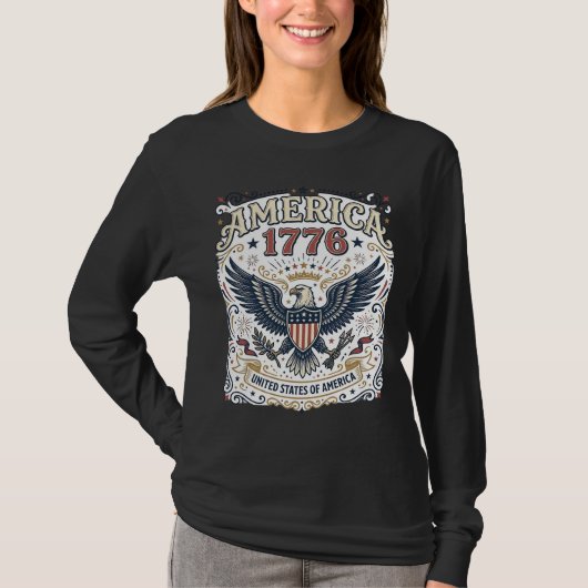 Vintage Eagle Amerika 1776 Patriottisch T-shirt (Voorkant)