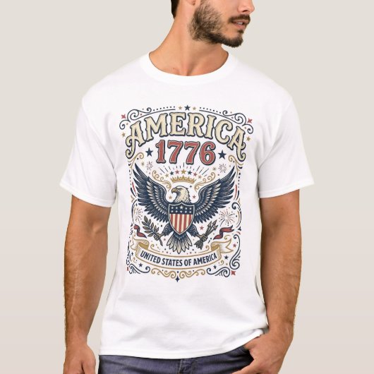 Vintage Eagle Amerika 1776 Patriottisch T-shirt (Voorkant)