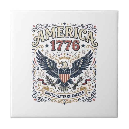 Vintage Eagle Amerika 1776 Patriottisch Tegeltje (Voorkant)