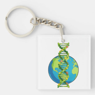 Vintage Earth Day DNA Natuur Illustratie Sleutelhanger