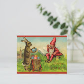 Vintage Easter Bunny and Gnome Briefkaart (Staand voorkant)