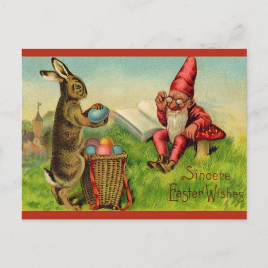 Vintage Easter Bunny and Gnome Briefkaart (Voorkant)
