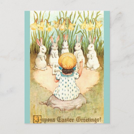 Vintage Easter Bunny Choir and Daffodils Briefkaart (Voorkant)