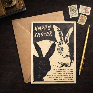 Vintage Easter Bunny Invitation - Easter Egg Hunt Kaart
