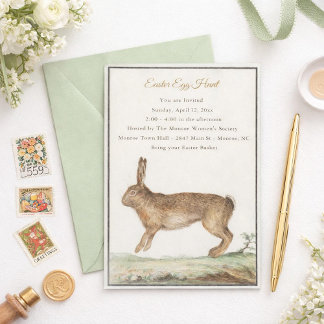 Vintage Easter Bunny Invitation - Easter Egg Hunt Kaart