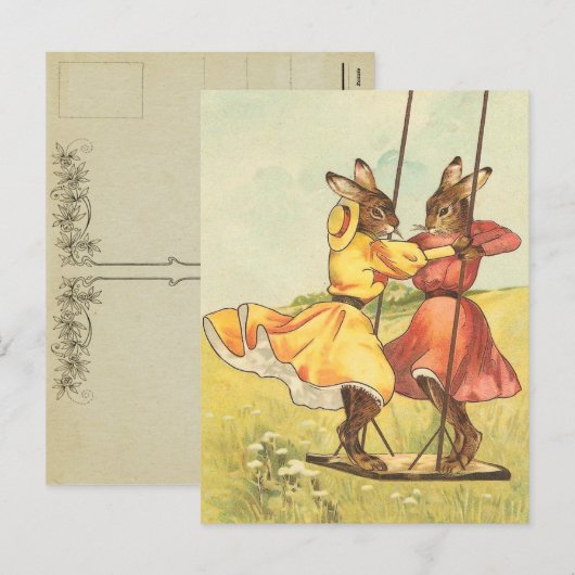 Vintage Easter Bunny Postcard Feestdagenkaart (Voorkant / Achterkant)