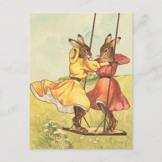 Vintage Easter Bunny Postcard Feestdagenkaart (Voorkant)