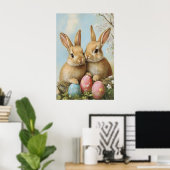 Vintage Easter Bunny Print, Pastel Flower Poster (Thuiskantoor)