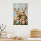 Vintage Easter Bunny Print, Pastel Flower Poster (Keuken)