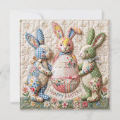 Vintage Easter Bunny Quilt Style Print Pattern Feestdagenkaart (Voorkant)