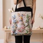Vintage Easter Bunny Quilt Style Print Pattern Tote Bag<br><div class="desc">Tote bag featuring vintage Easter bunnies quilted-style print design. Three adorable fabric-look rabbits with Easter egg basket printed image. Cottage core shabby chic aesthetic perfect for Easter shopping, spring errands, farmers market, or everyday use. Nostalgic vintage charm print style.</div>