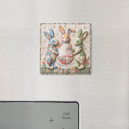 Vintage Easter Bunny Quilted Style Print Magneet