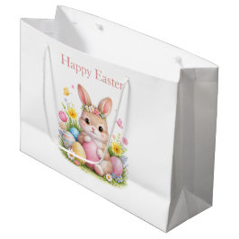 Vintage Easter Bunny Rabbit Pink Floral Watercolor Groot Cadeauzakje