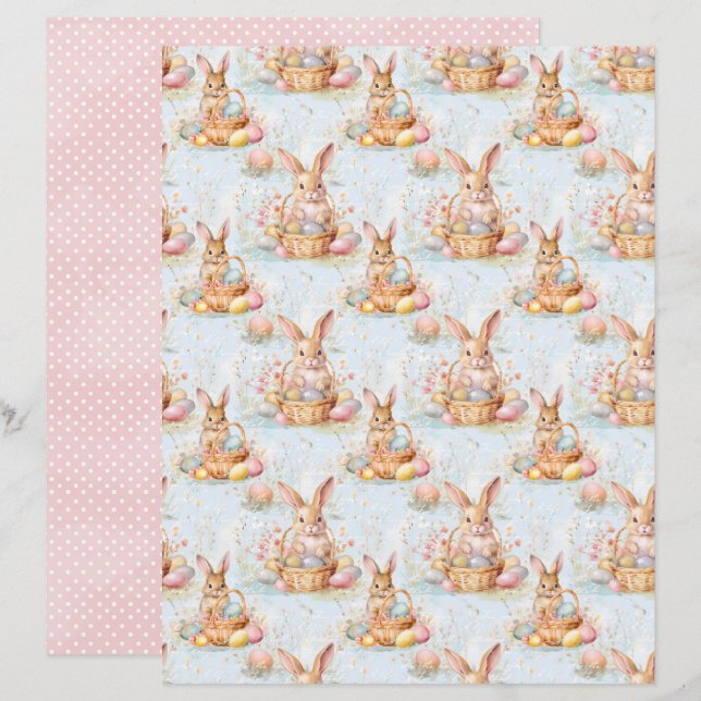 Vintage Easter Bunny Scrapbook Paper (Voorkant / Achterkant)