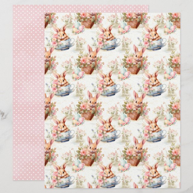 Vintage Easter Bunny Scrapbook Paper (Voorkant / Achterkant)