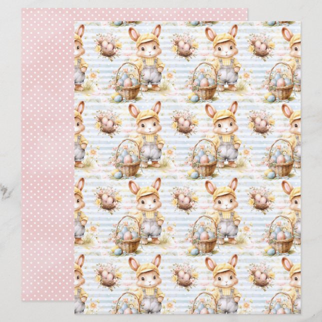 Vintage Easter Bunny Scrapbook Paper (Voorkant / Achterkant)