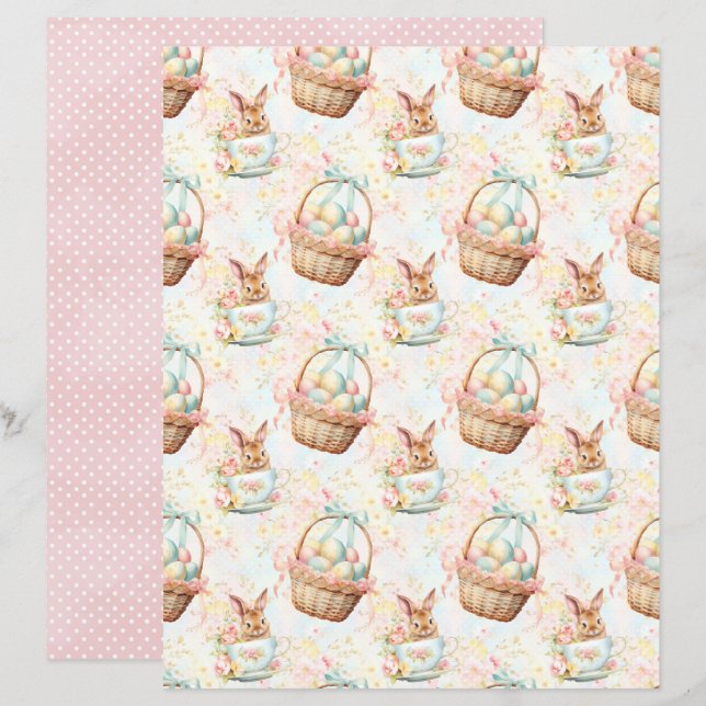 Vintage Easter Bunny Scrapbook Paper (Voorkant / Achterkant)