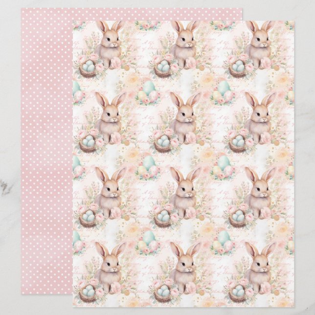 Vintage Easter Bunny Scrapbook Paper (Voorkant / Achterkant)