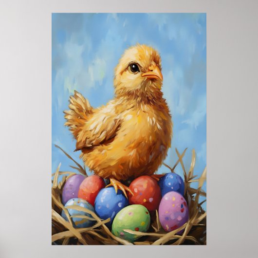 Vintage Easter Chick Art Print, Pastel Farmhouse Poster (Voorkant)