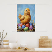 Vintage Easter Chick Art Print, Pastel Farmhouse Poster (Keuken)