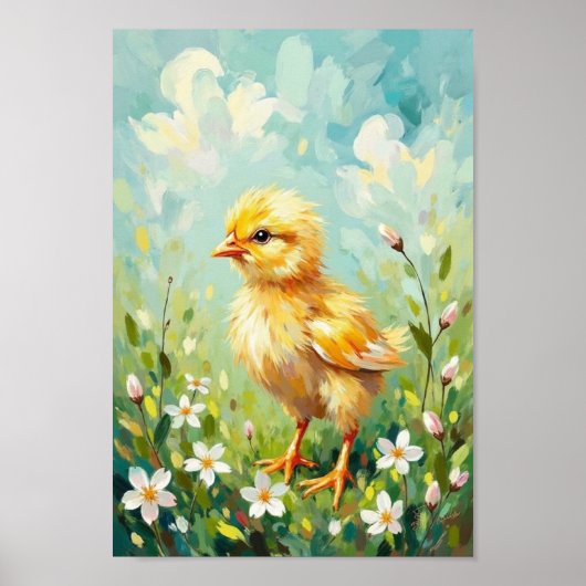 Vintage Easter Chick Spring Meadow Art Poster (Voorkant)