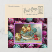 Vintage Easter, Chicks in a hat Feestdagenkaart (Voorkant / Achterkant)