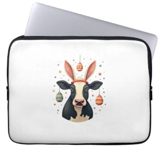 Vintage Easter Cow Bunny Ears Cute Farm Animal Egg Laptop Sleeve