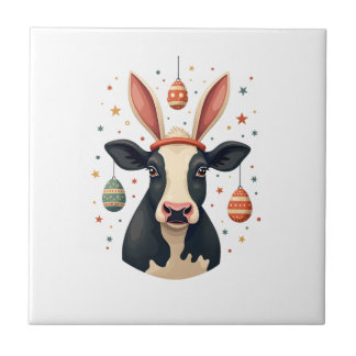 Vintage Easter Cow Bunny Ears Cute Farm Animal Egg Tegeltje