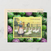 Vintage Easter, Dutch girl with geese, windmill Feestdagenkaart (Voorkant / Achterkant)