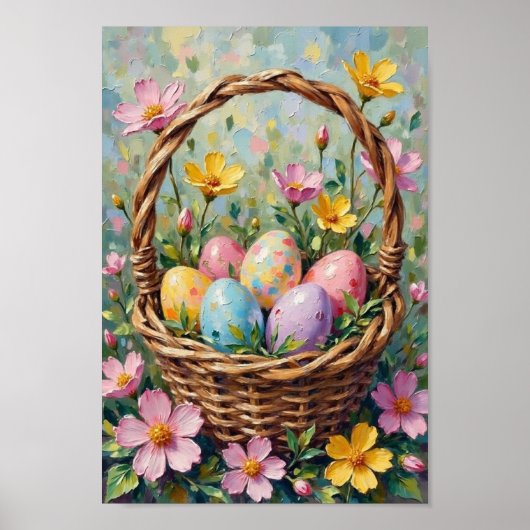 Vintage Easter Egg Basket Spring Art Poster (Voorkant)