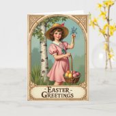 Vintage Easter Greetings Card Kaart (Gele Bloem)
