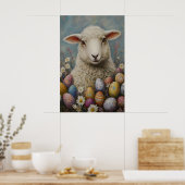 Vintage Easter Lamb Print, Farmhouse Spring Poster (Keuken)