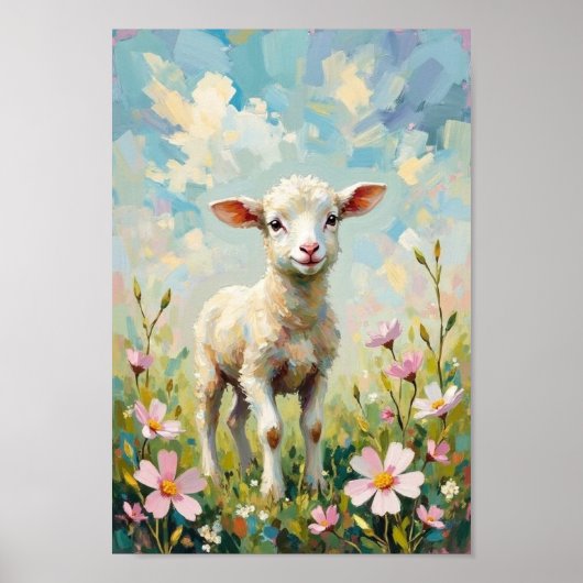 Vintage Easter Lamb Spring Countryside Art Poster (Voorkant)