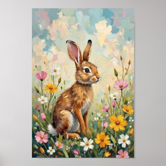 Vintage Easter Meadow Bunny Art Poster (Voorkant)