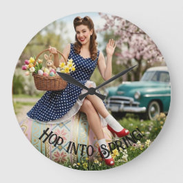 Vintage Easter Pin-Up Clock | Retro Girl Art Grote Klok