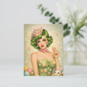Vintage Easter Pin-Up Postcard Feestdagenkaart (Staand voorkant)