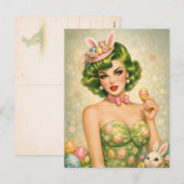 Vintage Easter Pin-Up Postcard Feestdagenkaart (Voorkant / Achterkant)