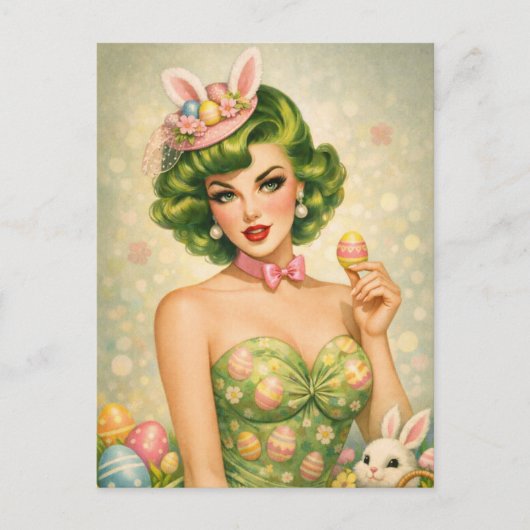 Vintage Easter Pin-Up Postcard Feestdagenkaart (Voorkant)