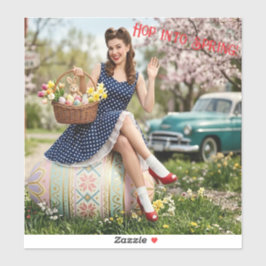 Vintage Easter Pin-Up Sticker | Hop Into Spring