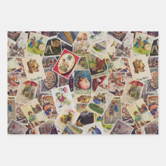 Vintage Easter Poland retro postcards mosaic -  Inpakpapier Vel