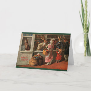 Vintage Easter Postcard - Easter Bunnies at a Shop Feestdagen Kaart